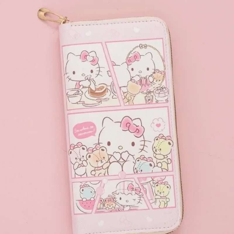 Hello Kitty Purse Long Zipper Texture Student Card Bag Large Capacity Coin Purse Kawaii KT Cute Bank Card Bag Storage Bag