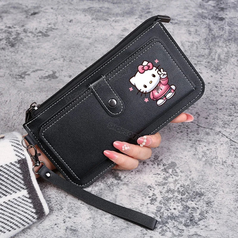 Hello Kitty Kuromi Women Wallets PU Leather Female Purse Multi-Cards Holder Coin Foldable Wallet Zipper Billfold Hipster Credit