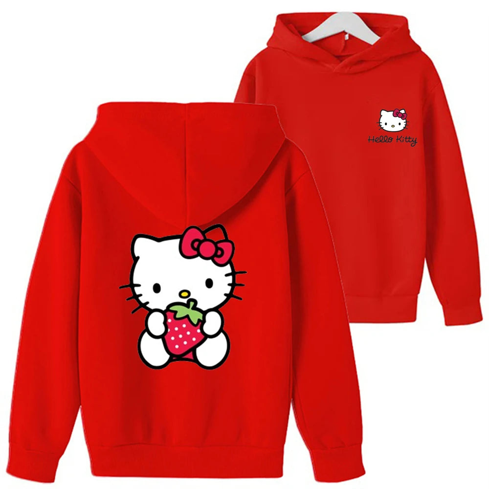 New red Leisure Sweatshirt Hello Kitty Kids Clothing  Age 3-12 Toddler Top Children's Hoodie print Boy Girls' Coat Long Sleeve