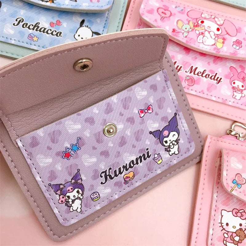 Kawaii Cartoon PU Leather Wallet Anime Hello Kitty Cinnamoroll Kuromi Casual Short Wallets Cute Card Holder Coin Purse