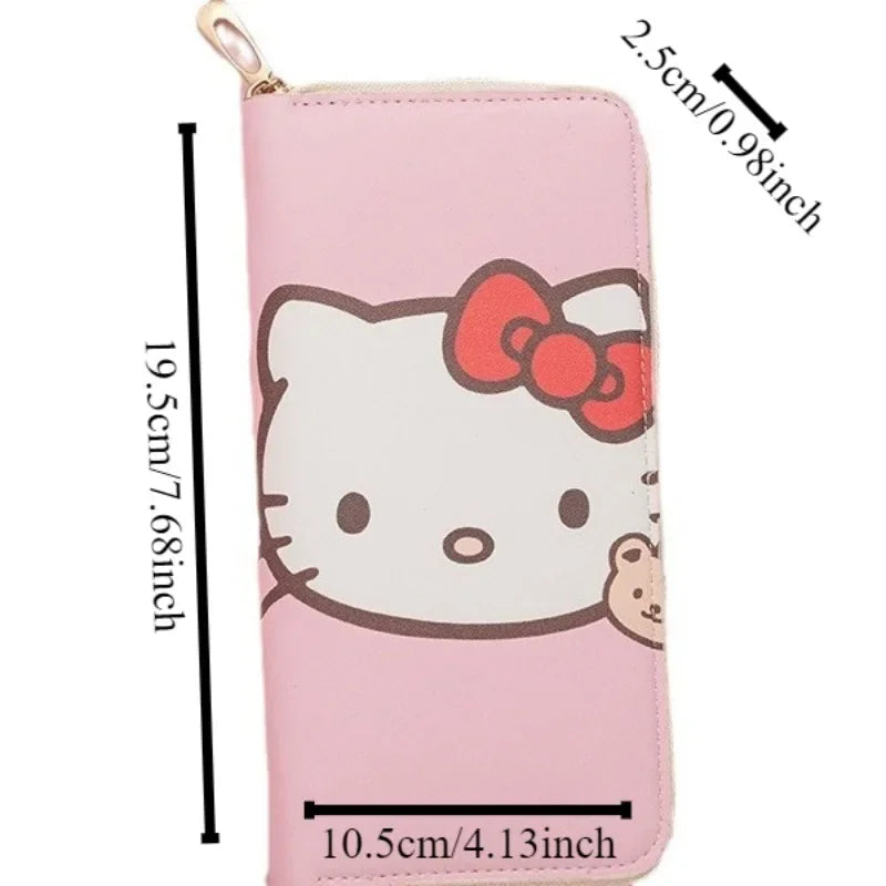 Hello Kitty Purse Long Zipper Texture Student Card Bag Large Capacity Coin Purse Kawaii KT Cute Bank Card Bag Storage Bag