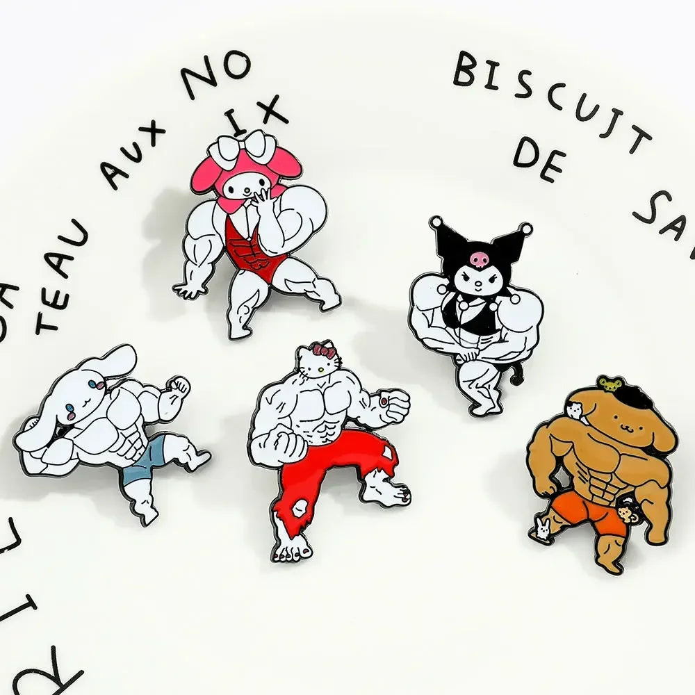 Kuromi brooch cute cartoon muscle my melody and hello kitty bodybuilding king kong barbie kawaii jewelry