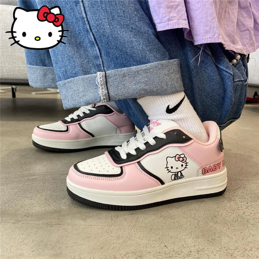 Kawaii Hello Kitty Kuromi Women's Shoes Fashion Breathable Sneaker Leather Cartoon Cute Female Sneakers