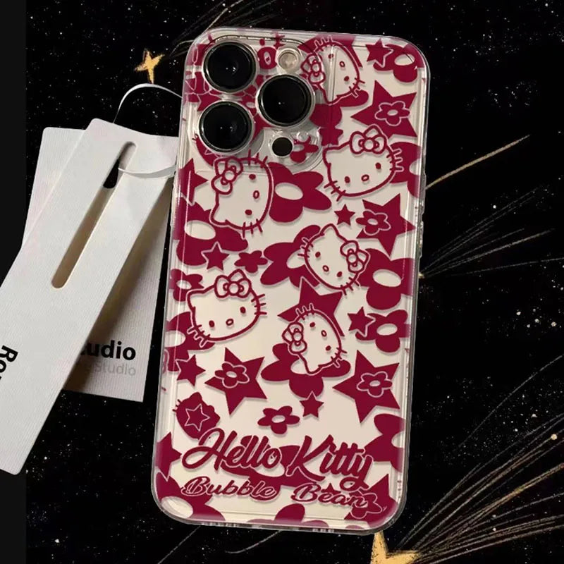 Hello Kitty Clear Phone Case For iPhone 16 15 14 13 11 12 Pro Max X XS XR 7 8 Plus Y2K Girl Soft Anti-Fall Cover Y2K