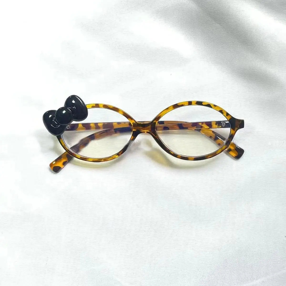 New Kawaii Hello Kitty Print Glasses Bow Ins Black Framed Leopard Flat Mirror Anime Cute Beauty Student Accessory Gifts