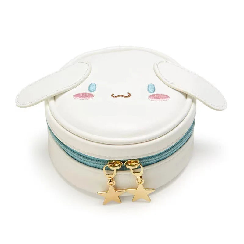 Kawaii Anime Series Cinnamoroll Kuromi My Melody Hello Kitty Cute Round Storage Jewelry Box Headphone Bag Coin Purse