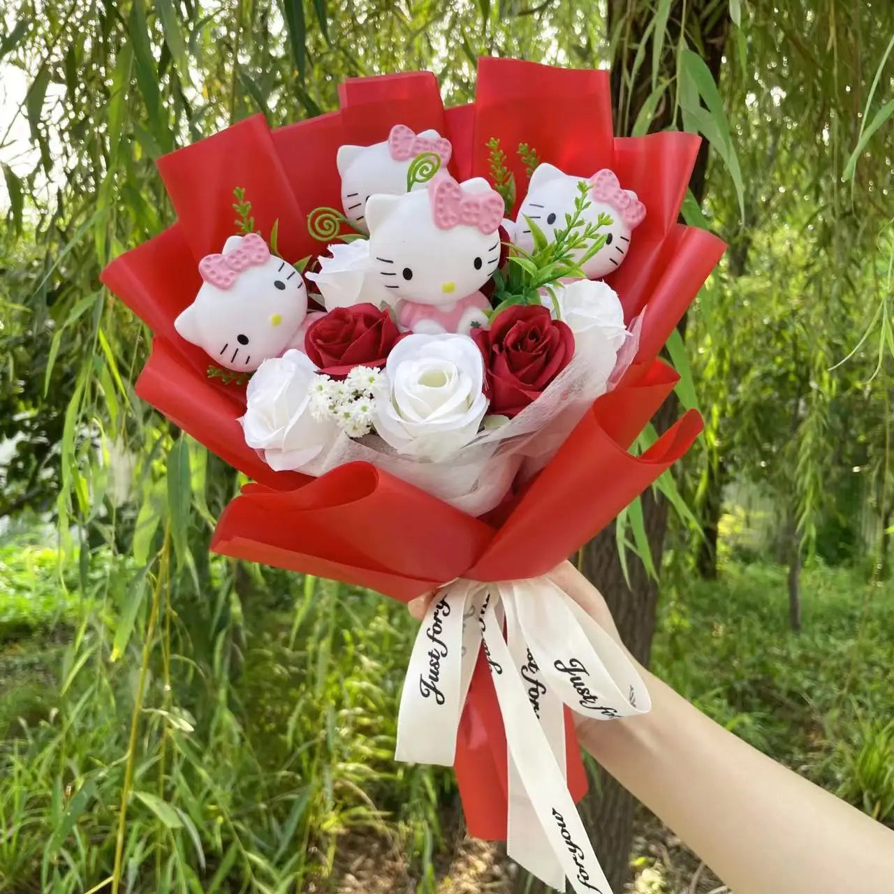 Hello Kitty Cat Dolls With Artificial Flowers Creative Sanrio Bouquet Christmas Valentine Birthday Graduation Gifts