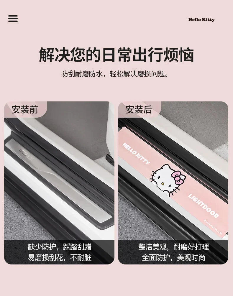 Kawaii Sanrio Car Door Sill Protection Strip Anti-Pedal Wear-Resistant Pu Cartoon Hello Kitty Cute Car Decoration Accessories