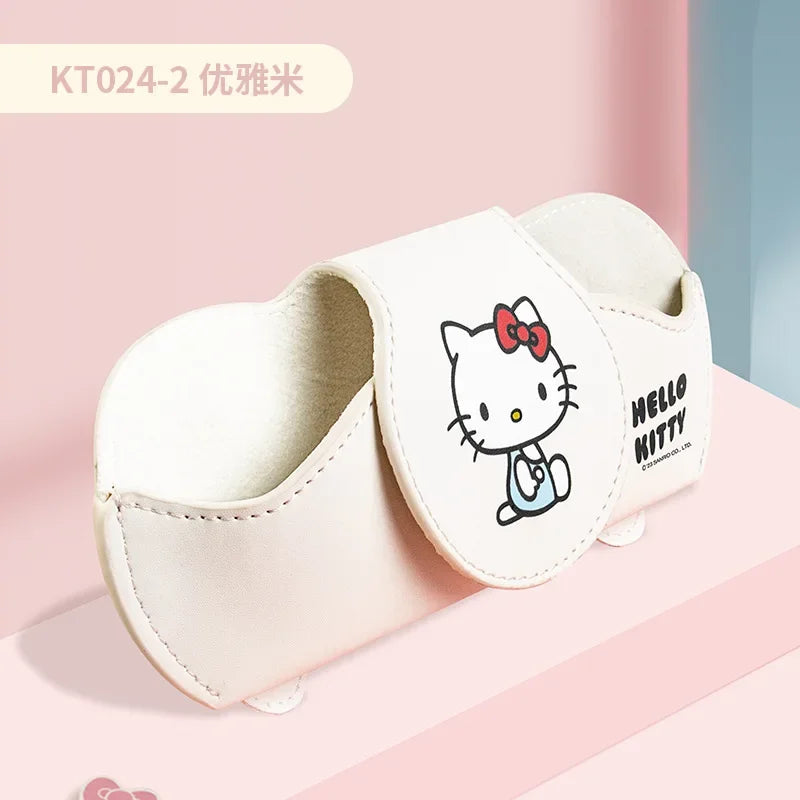 Kawaii Hello Kitty Anime Car Glasses Case Sun Visor Glasses Case Clip-On Sunglasses Multifunction Accessories Storage Hot