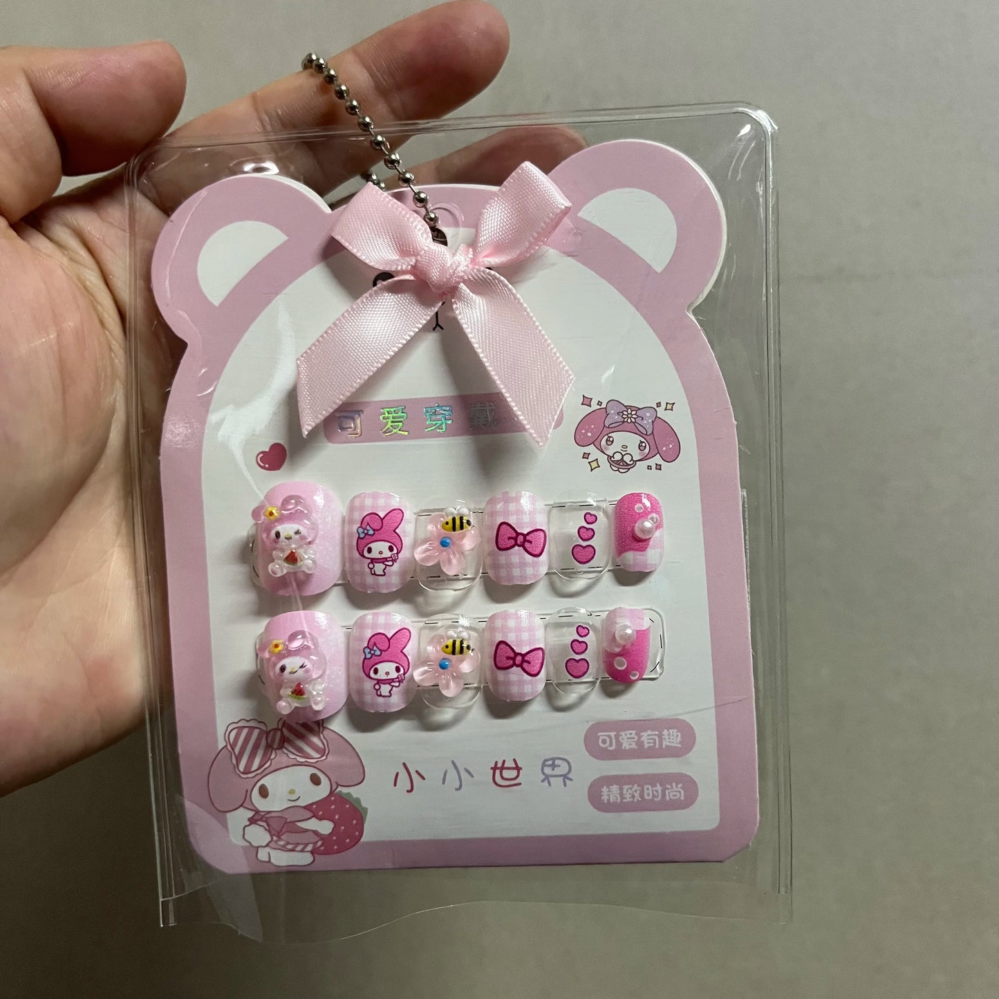 12 PCS Cartoon Sanrio Hello Kitty Kids Press on Nails Cute Kuromi  Cinnamoroll Kid DIY with Jelly Glue Nail Patch Girl Toy Gifts