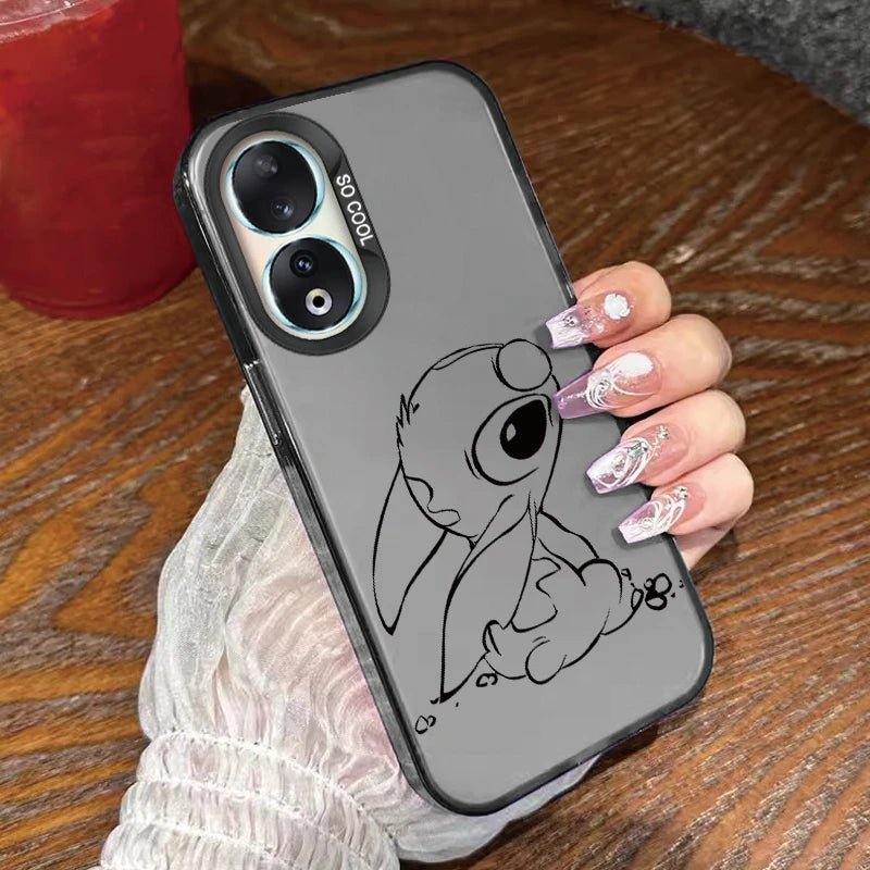 For Honor 90 Phone Case Lilo Stitch Big Eye Cute Cartoon Lovely Cover Matte Laser Coque For Honor 90 Fundas Honor90 Bumper