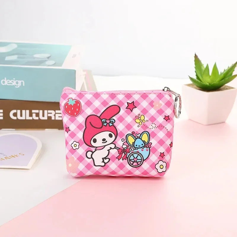 Hello Kitty Purse Coin Purses Cartoon Printed PU Melody Cute Wallet Bag Keychains Storage Bag Kuromi Kawaii Mini Pouch