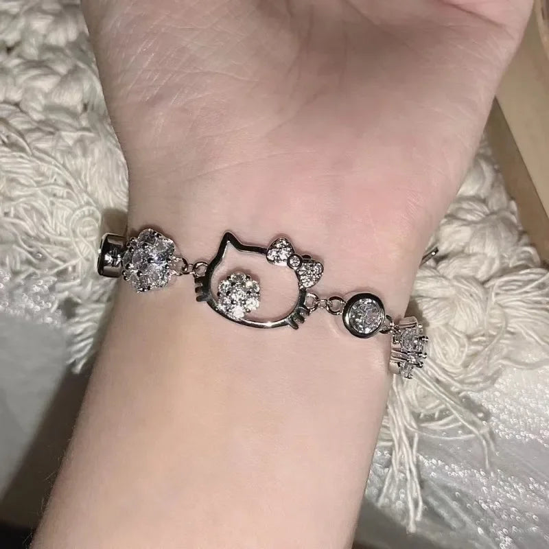 Sanrio Hello Kitty New All-diamond Bracelet Light Luxury High-end All-diamond Bracelet Hot Girl Temperament Hand Jewelry