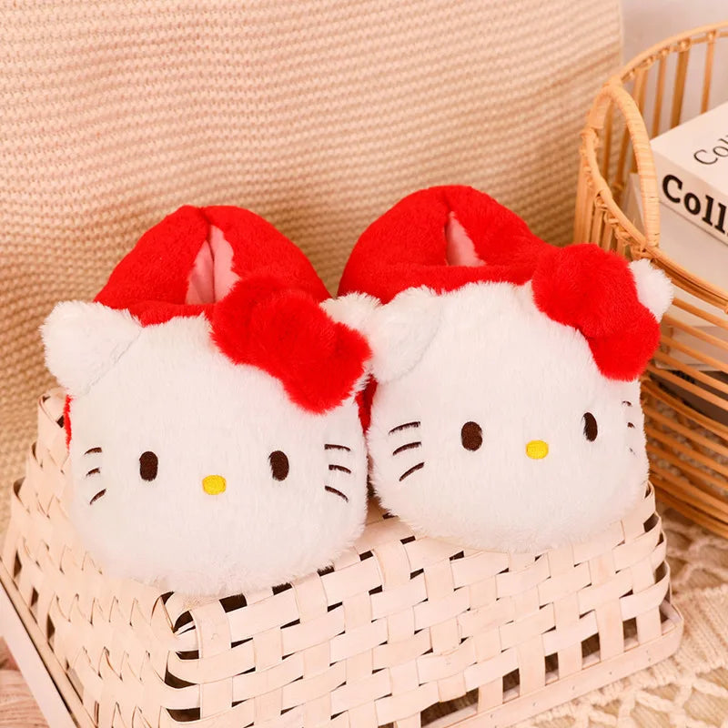 Cartoon Sanrioed Kuromi Hello Kitty Y2K Plush Slippers Women Melody Cinnamoroll Anime Kawaii Winter Home Cotton Shoes Soft Girl