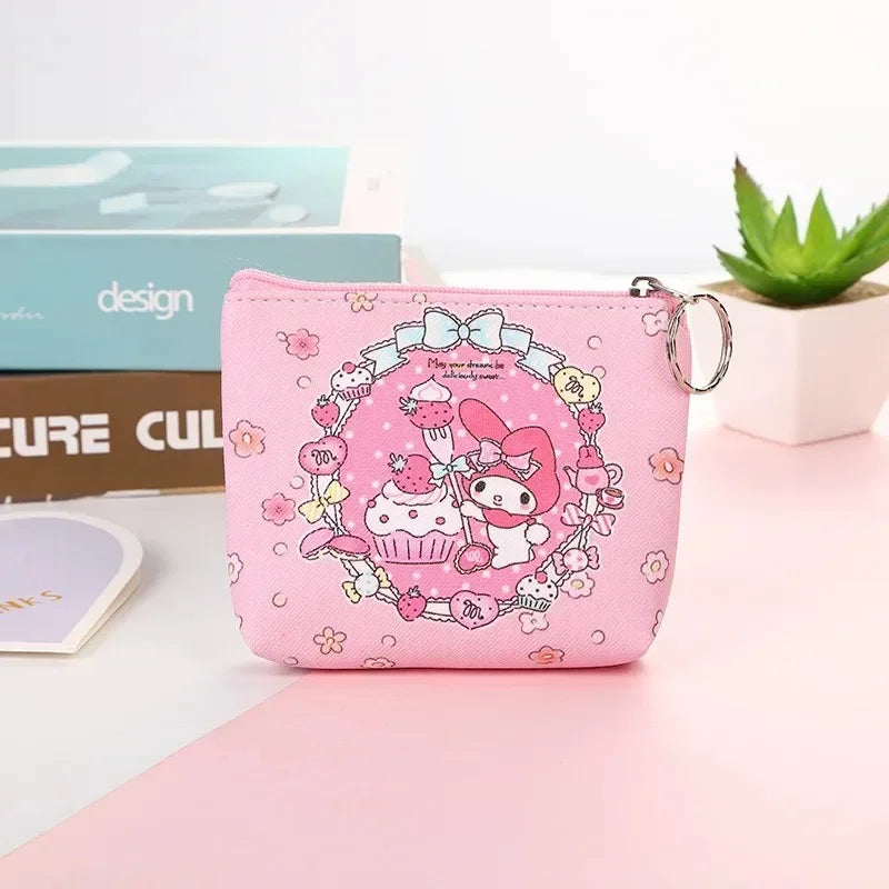 Hello Kitty Purse Coin Purses Cartoon Printed PU Melody Cute Wallet Bag Keychains Storage Bag Kuromi Kawaii Mini Pouch