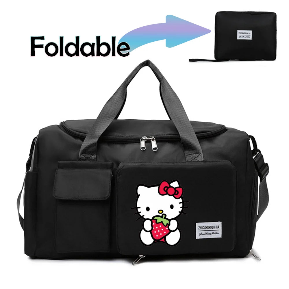 Hello Kitty Cartoon Travel Bag Large Capacity Storage Shoulder Bags Gym Duffle Pack with Shoe Compartment Portable HandBag