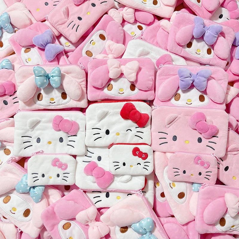 hello kitty cute my melody Melody plush toy coin purse storage bag polka dot bow anime girl birthday gift 16cm wholesale