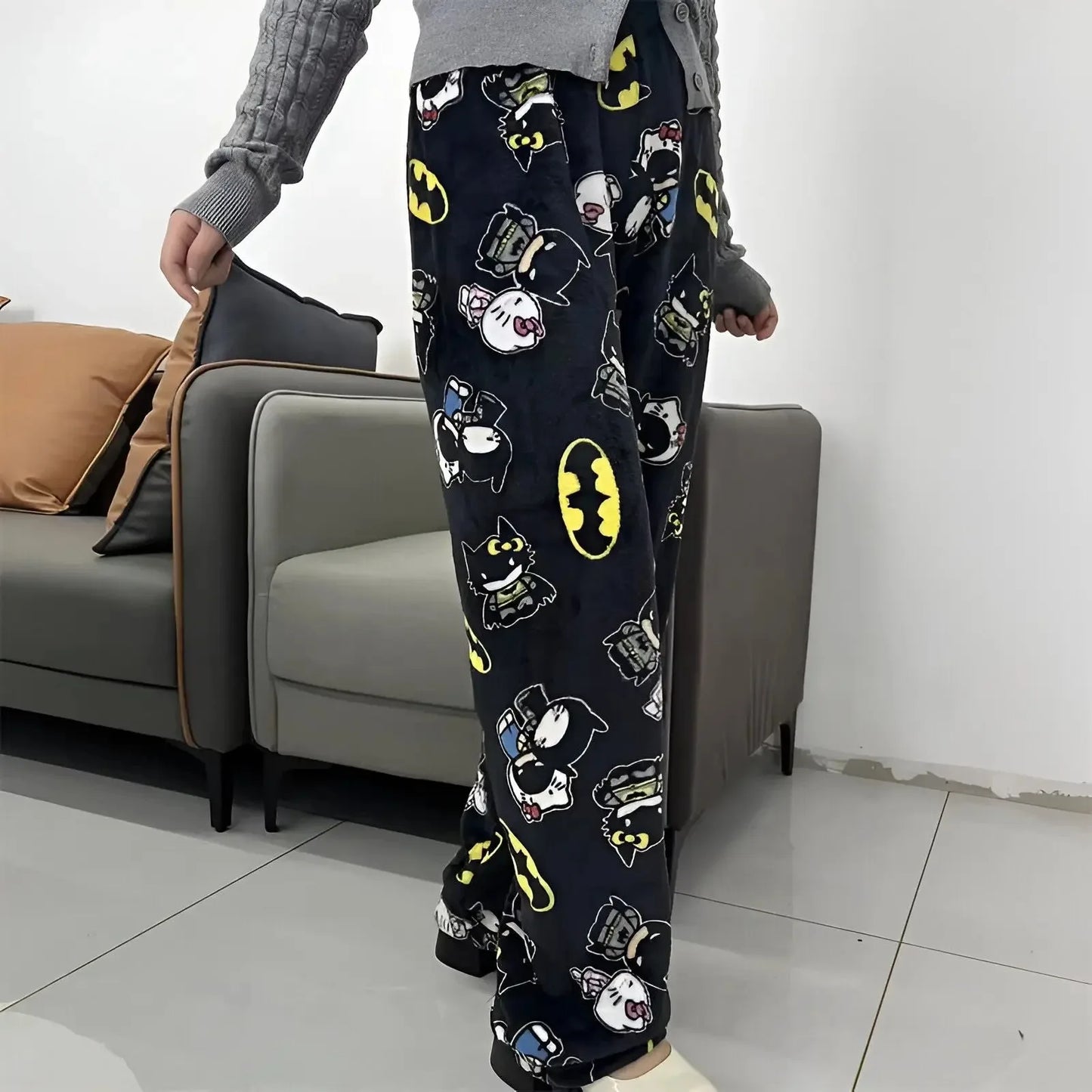 Sanrio Hello Kitty Pajamas Spider-Man Flannel Fashion Trouserswomen Kawaii Woolen AnimeCartoon Casual Home Pants Winter Clothing