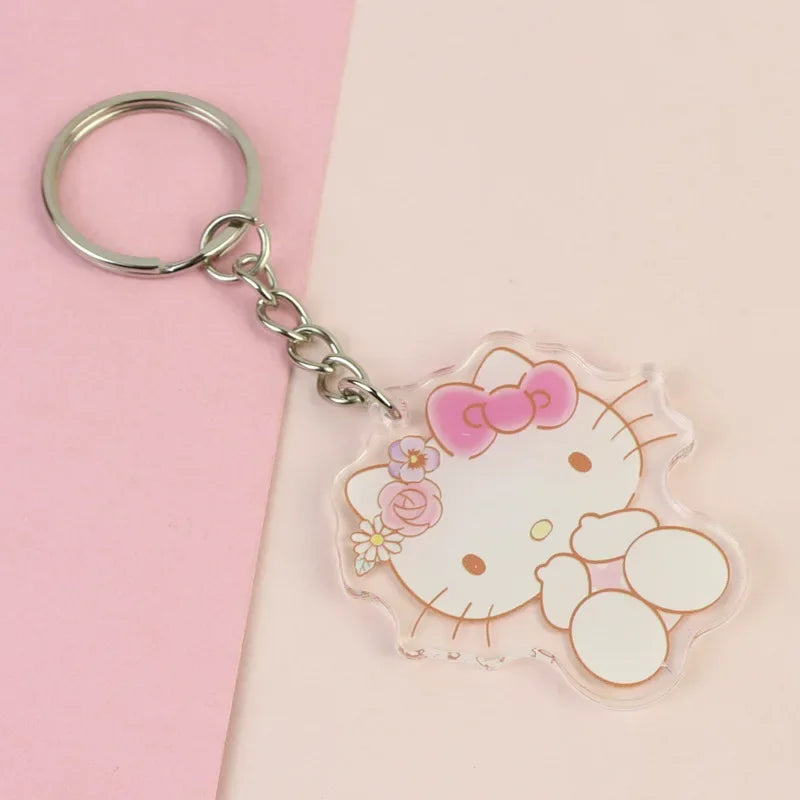 Hello Kitty Acrylic Keyring Anime Peripherals Keychain Accessories Children School Bag Car Key Pendant Girls Birthday Toys Gift