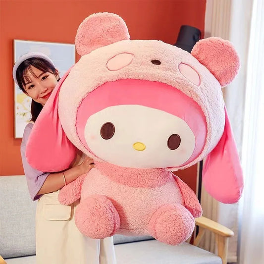 Large My Melody Turned Into A Panda Pillow Stuffed With Kawaii Doll Plush Toy Kuromi Hello Kitty Plush Gift.