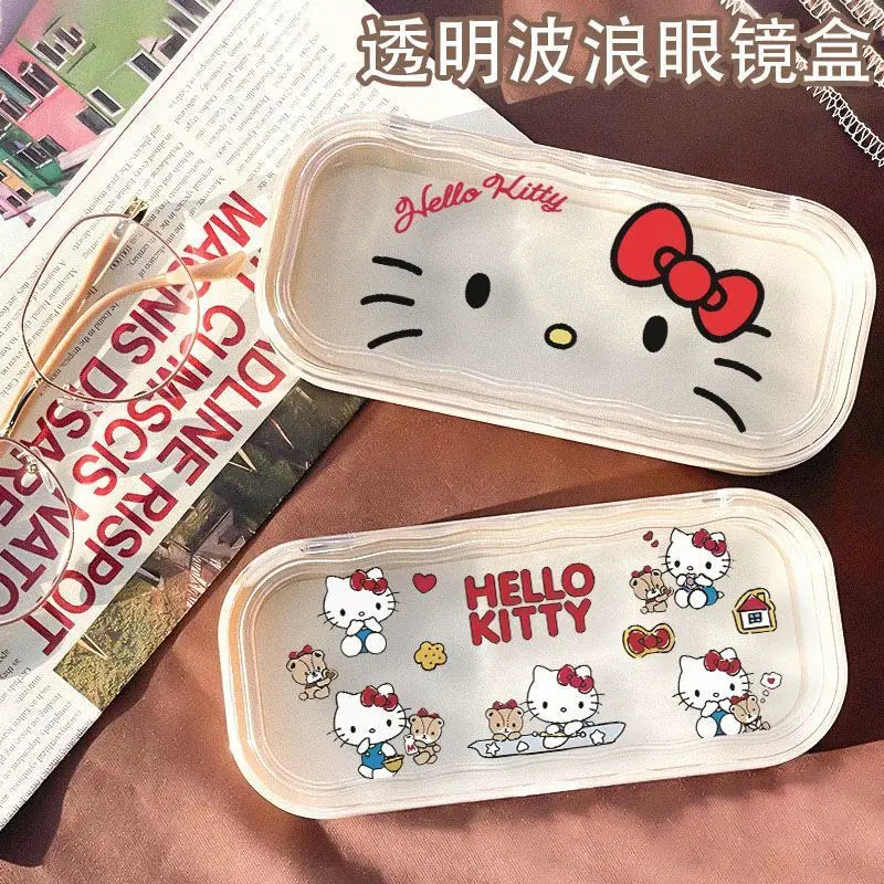 New Hello Kitty Glasses Case Red Storage Box Anime Kawaii Cartoon Transparent Sunglasses Protective Case Girl for Gifts