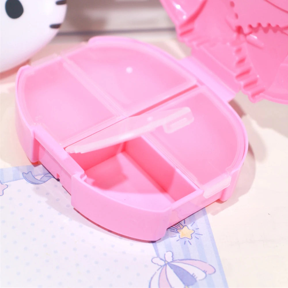 Mini Portable Pill Box Cartoon Hello Kitty Melody 4Grids  Cute Storage Box Travel Small Tablet Box Container for Medicine