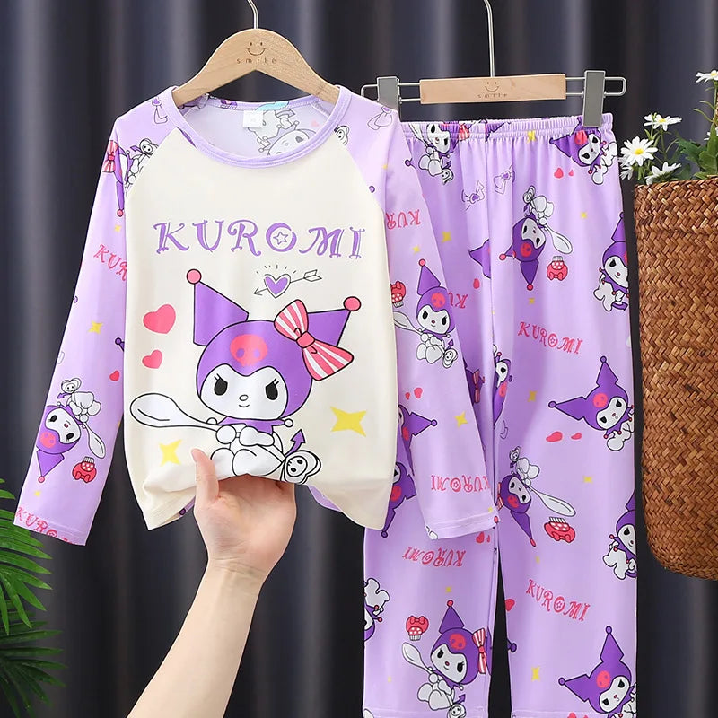 Cute Cinnamo roll Children Pajamas Suit Hello Kitty Sleepwear Melody Girl Boy Autumn Long Sleeved Home Suit Gifts