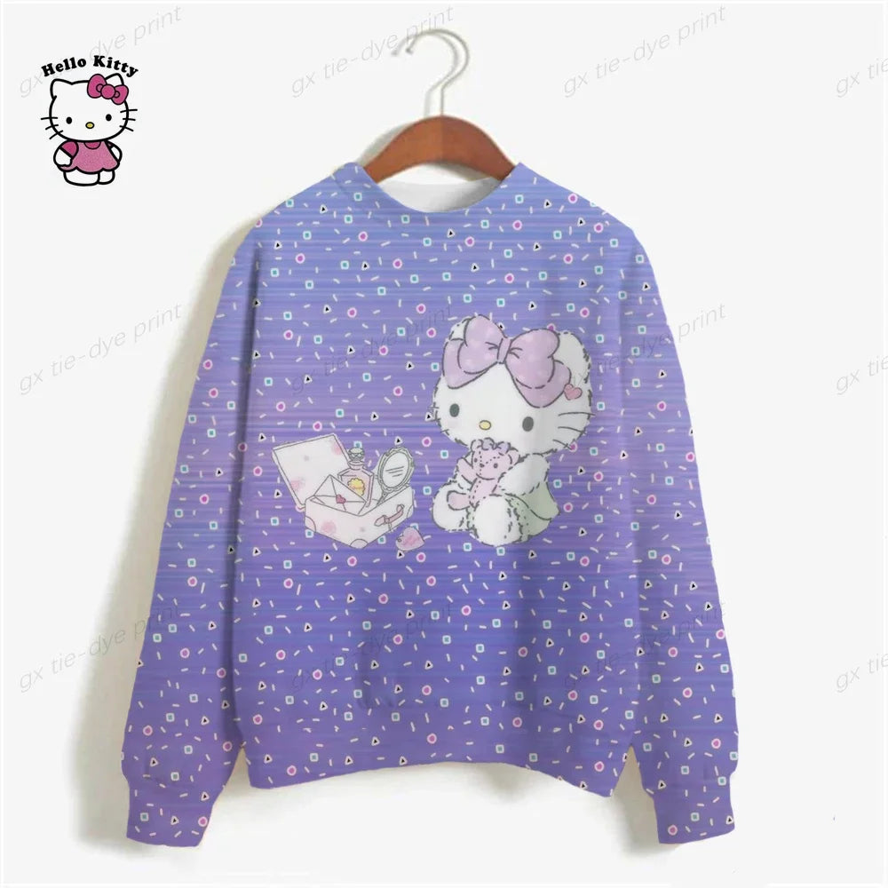 HELLO KITTY Sweatshirt Women Long Sleeve Sweatshirts Streetwear New Fashion Autumn Winter Cartoon Print Pullover Tops y2k