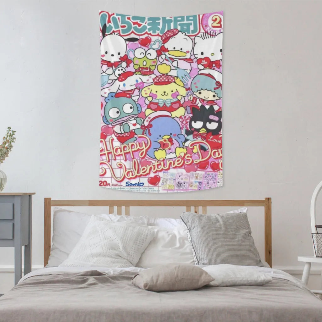 Cute Anime Sanrio Hello Kitty Kawaii Tapestries   Room Decoration Items Home Décor Bedroom Wall Decorating Cloth