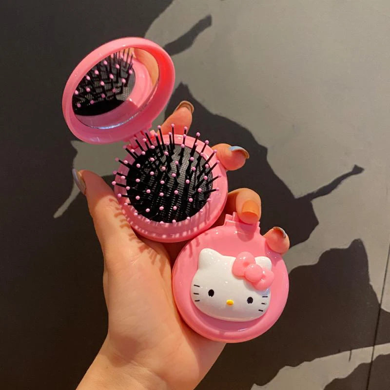 Kawaii Hello Kitty Makeup Mirror Y2K Anime Kuromi Melody Cinnamoroll Cute Folding Airbag Comb Mini Carry-On Small Mirror