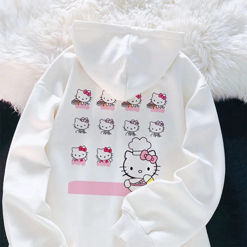 Anime Cute Printed Hoodies Women Cartoon Hello Kitty Y2k Korean Students Loose Sweatshirt Fashion Sweet Cardigan Clothing