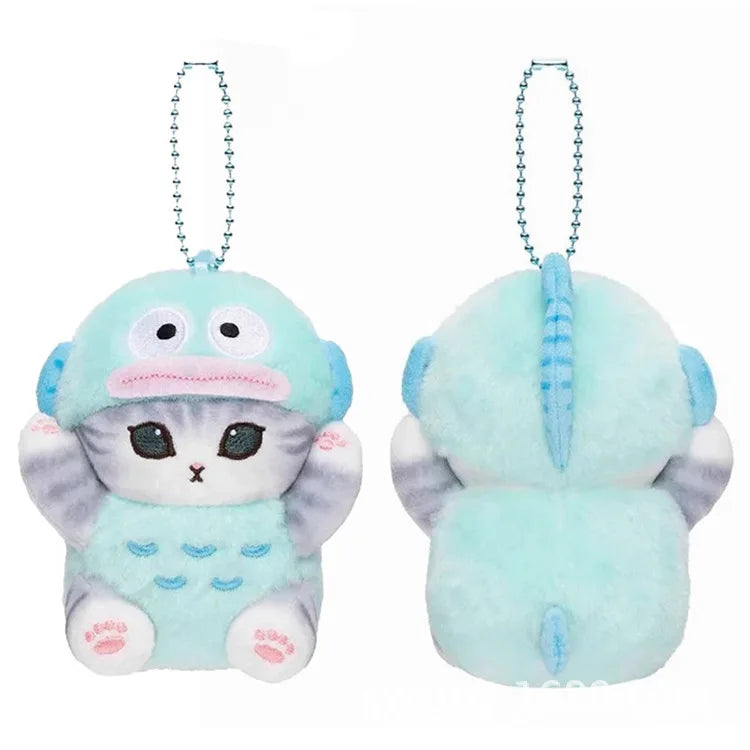 Kawaii Plush Keychain Pendant Cartoon Mofus and Shark Cat Cross-Dressing Hello Kitty Kuromi doll stuff Backpack Decor Toys