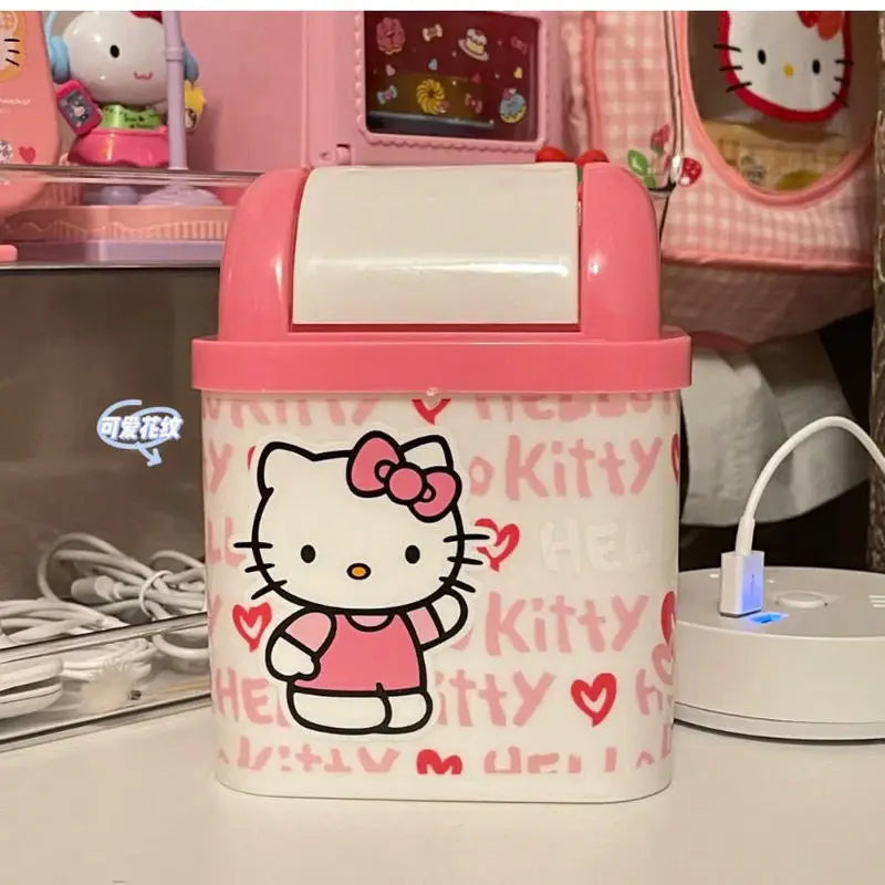 Cute Desktop Can Hello Kitty Trash Kawaii Cartoon Anime Office Living Room Desktop Small Size Trash Storage Toy Girl Gift