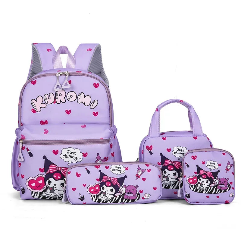 4pcs Kuromi Backpack, Pencil Case, Shoulder Bag, Wallet Set, Hello Kitty Sanrio School Bag, Melody Casual Outdoor Daypack