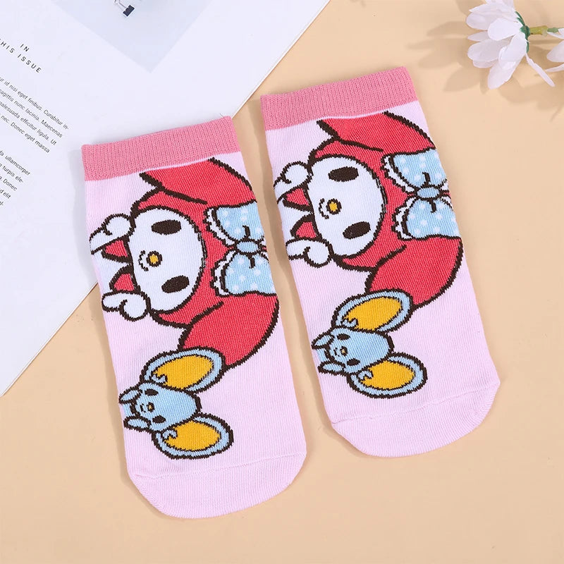 1 Pair Hello Kitty Child Socks Kawaii Kuromi My Melody Pochacco Cinnamoroll Short Socks Baby Socks