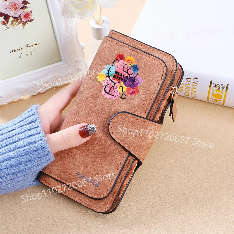 New Hello Kitty Wallet Women Anime Cartoon Fashion Multi-Card Slot Purse  Buckle Nubuck Material Two-color Fabric Wallets Gift