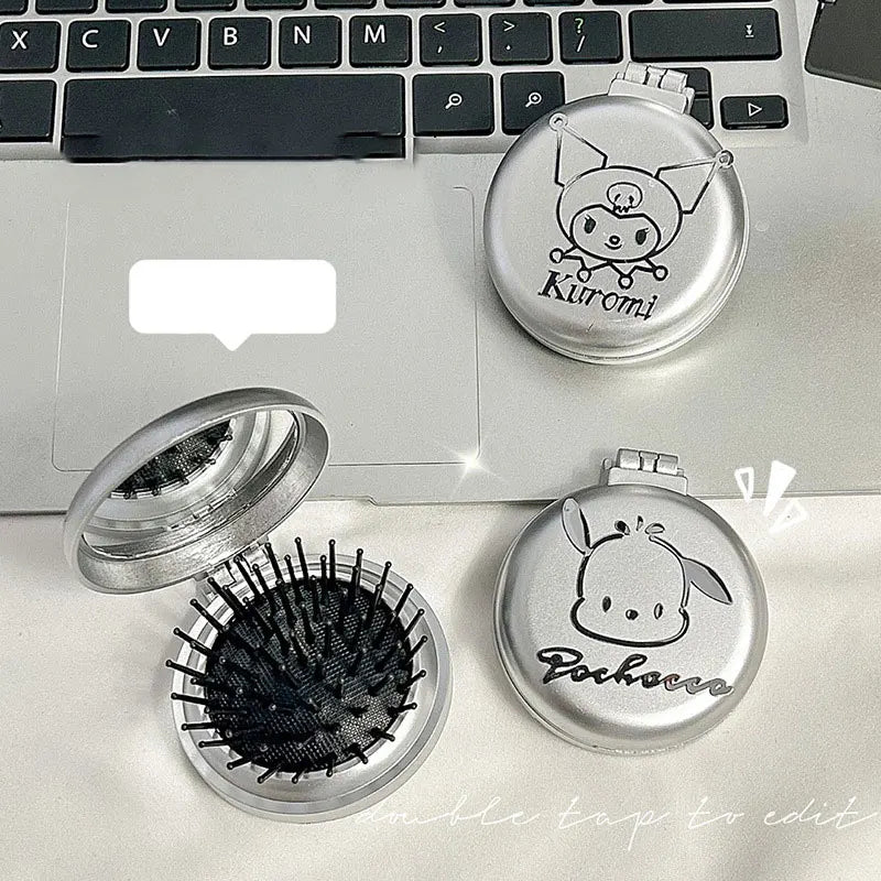 1Pcs Hello Kitty Folding Hair Comb Hair Styling With Mirror My Melody Cinnamoroll Anime Portable Travel Small Comb Tools