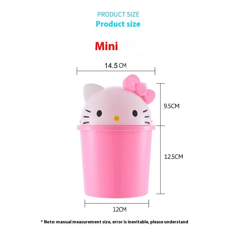 New Hello Kitty Home Bedroom Living Room Bathroom Kitchen Large Trash Can Small Kawaii Cartoon Adult Desk Trashes Can