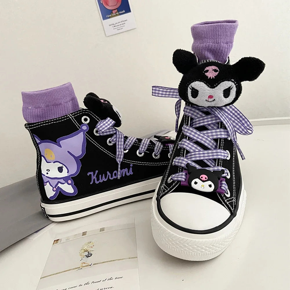 Original Kuromi High Top Canvas Shoes Rubber Non-slip Canvas Shoes Kawaii Student Japanese Girl Cute Cartoon Sneakers