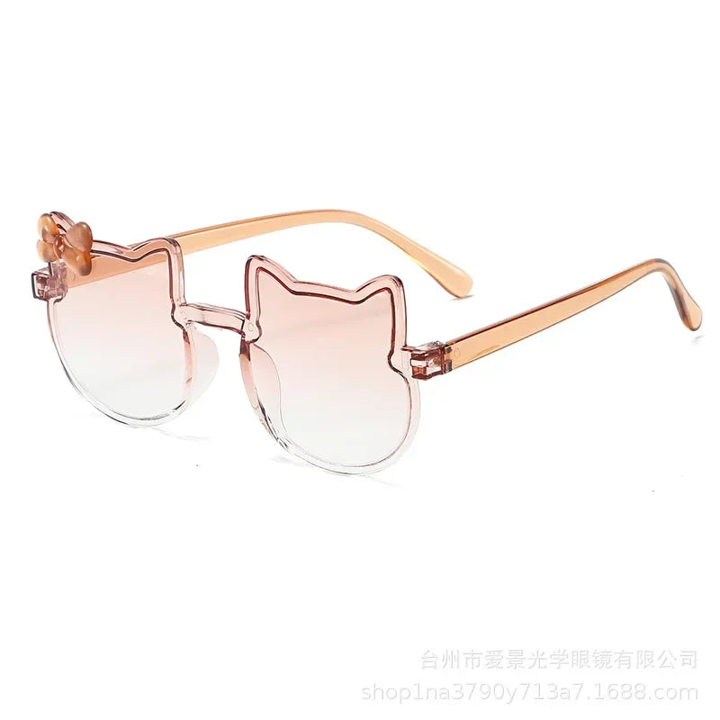 Hello Kitty Kids Sunglasses Girl Boy Shiny Bowknot Sun Glasses Lovely Children Eyewear Fashion Gradient Eyeglasses Gifts