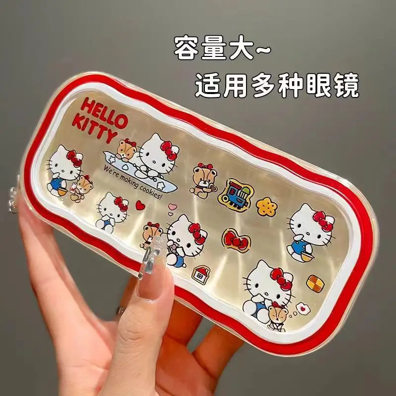 Kawaii Hello Kitty Eyeglass Case Anime Cartoon Cute Translucent Glasses Storage Box Sunglasses Protective Case Girl Gift