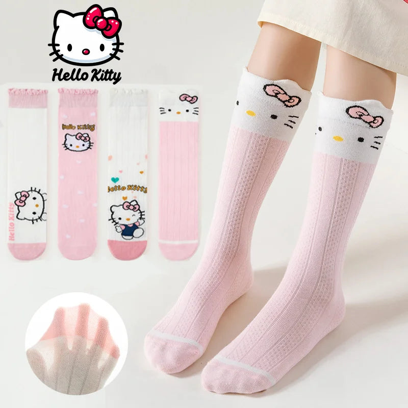 Hello Kitty Knee Long Sock Breathable Thin Sanrio Socks Accessories KT Cat Girl Middle Tube Socks Calf Sock Child Birthday Gift