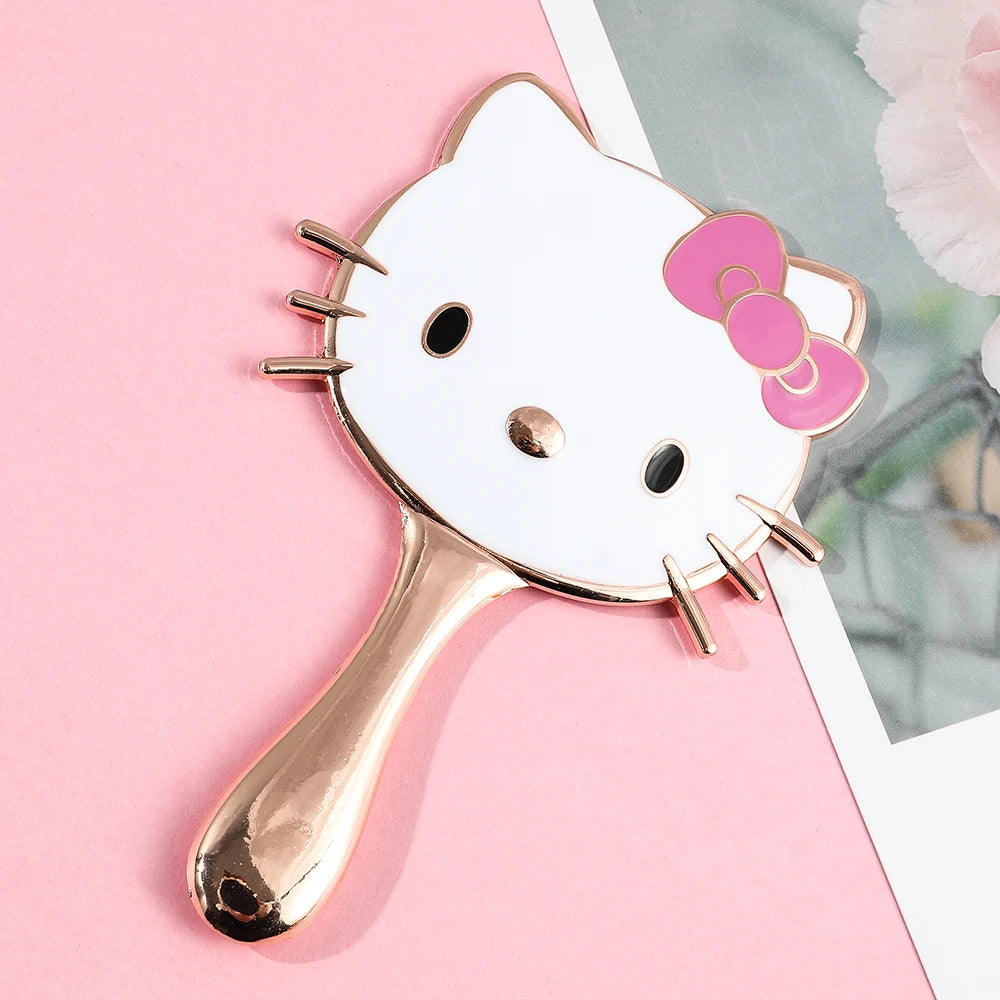 Cartoon Cute Hello Kitty Mirror Rose Gold 1 Piece Metal Handheld Cosmetic Mirror Portable Suitable for Holiday Gifts for Girls