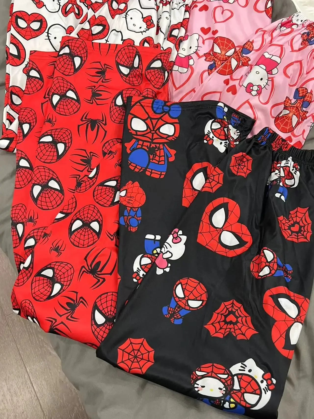 Hello Kitty Spider-Man anime pajama Pants Y2K cartoon loose slacks Family clothing Couple pants Girl gift