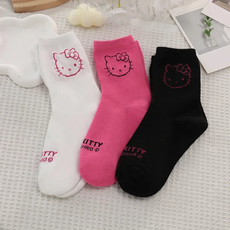 New Kawaii Hello Kitty Soft Cotton Socks Girls Students Back To School Anime Comfortable Casual Women Autumn Winter Sock Gifts