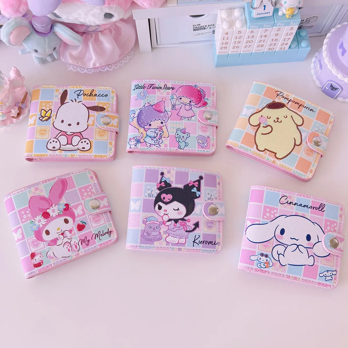 New PU Card Holder Women's Wallet Hello Kitty Kulomi Melody Cinnamoroll Portable ID Card Coin Purse Cute Girls Gifts