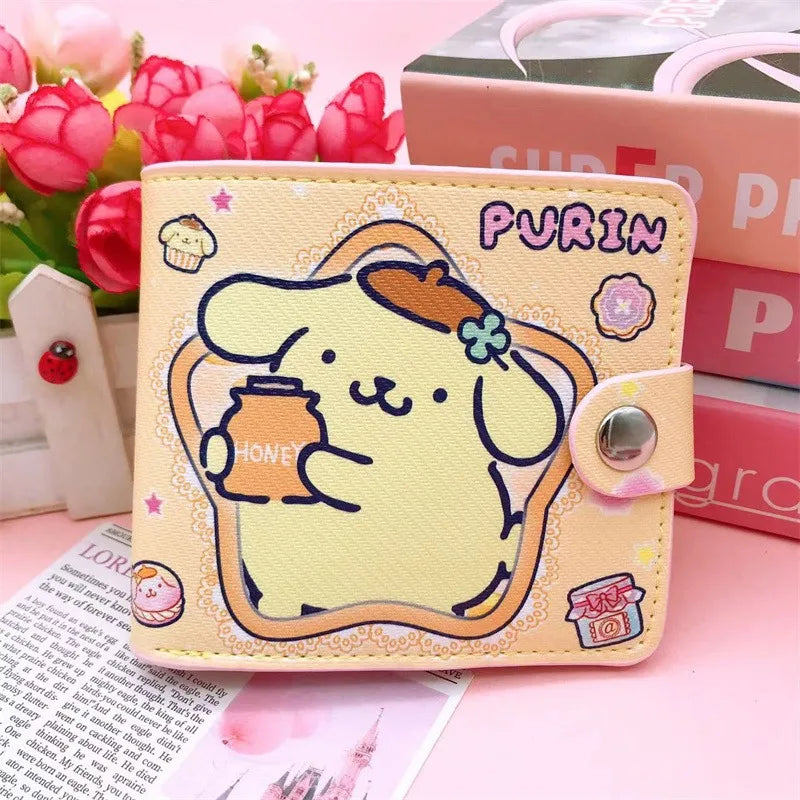 Hello Kitty Cinnamoroll My Melody Kuromi New Pu Casual Money Bag Coin Purse Card package Wallet With Buttons ﻿