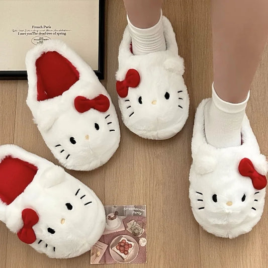 Plush Slippers Hello Kitty Kawaii Cute Student Autumn Winter Bedroom Soft Padded Plush Bedroom Aldult Shoes Girls Xmas