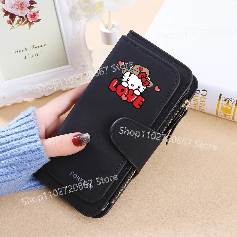 New Hello Kitty Wallet Women Anime Cartoon Fashion Multi-Card Slot Purse  Buckle Nubuck Material Two-color Fabric Wallets Gift