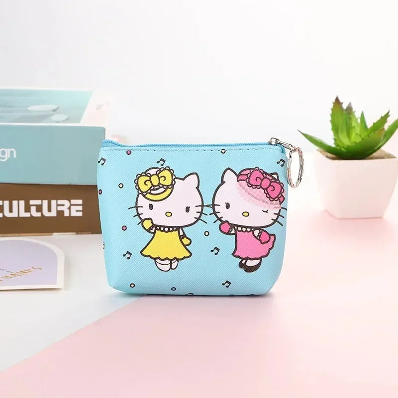 Hello Kitty Purse Coin Purses Cartoon Printed PU Melody Cute Wallet Bag Keychains Storage Bag Kuromi Kawaii Mini Pouch